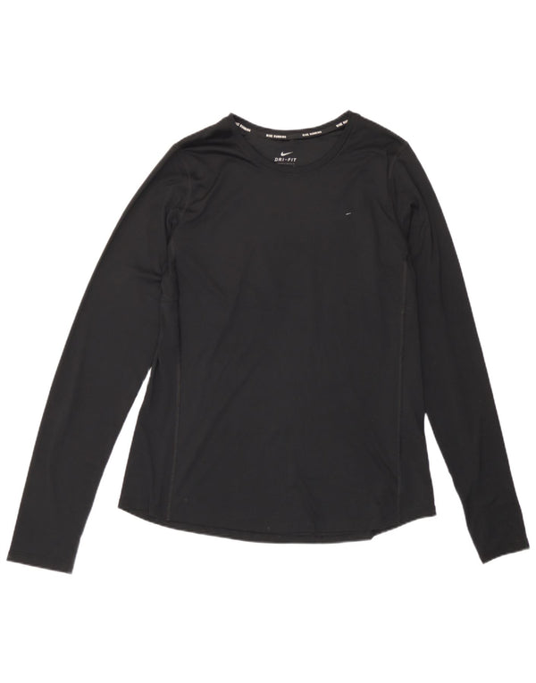Nike Dri Fit Top da donna a manica lunga UK 14 Large Nero Poliestere