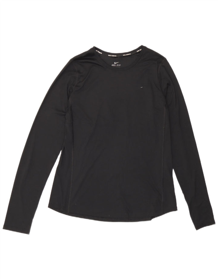 Nike Dri Fit Top da donna a manica lunga UK 14 Large Nero Poliestere
