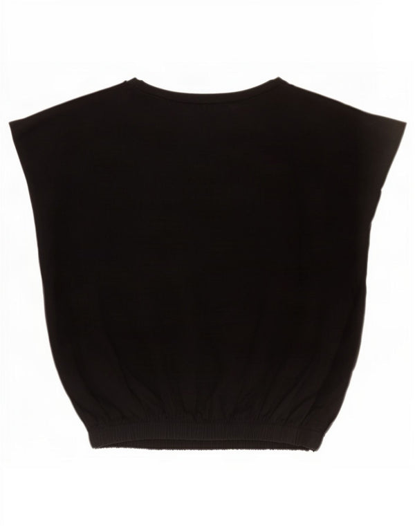 Zara Womens Crop Blouse Top UK 16 Large Black Cotton
