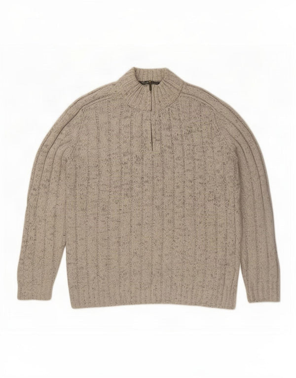 Marks & Spencer Mens Zip Neck Jumper Sweater 2XL Grey Flecked Wool