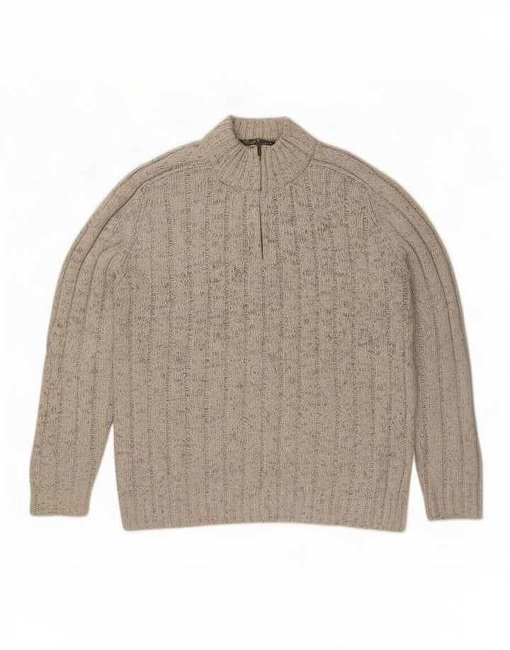 Maglione da uomo Marks & Spencer con zip e collo 2XL in lana screziata grigia