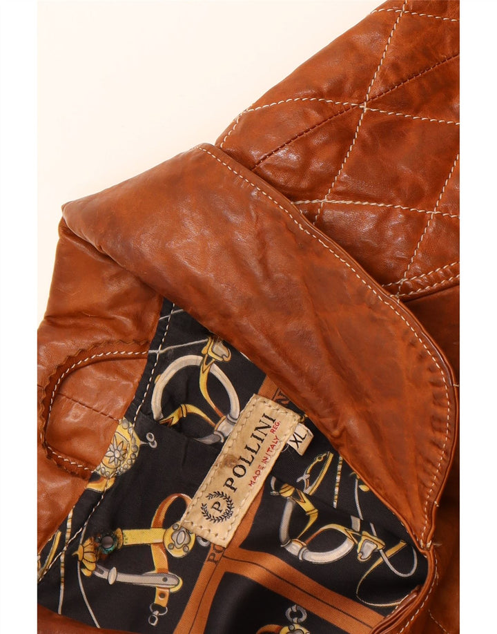 POLLINI Mens Leather Jacket UK 42 XL Brown