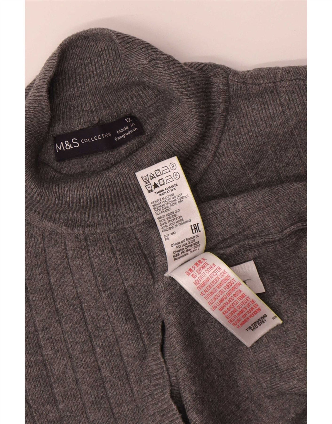 Maglione maglione a collo alto da donna Marks & Spencer UK 12 Viscosa grigio medio