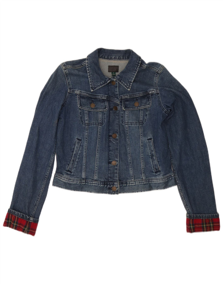 Giacca in denim corto da donna Ralph Lauren UK 12 cotone a quadri blu medio