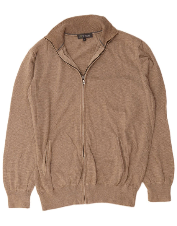 Maglione cardigan con zip intera Marks & Spencer da uomo, cotone gessato beige grande