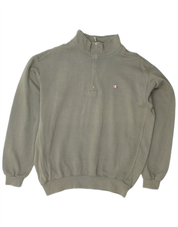 CHAMPION Mens Zip Neck Sweatshirt Jumper Medium Green Cotton