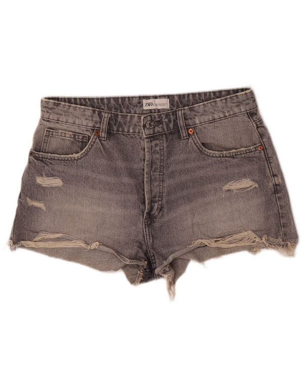 Pantaloncini in denim invecchiato da donna Zara EU 42 Large W32 cotone grigio