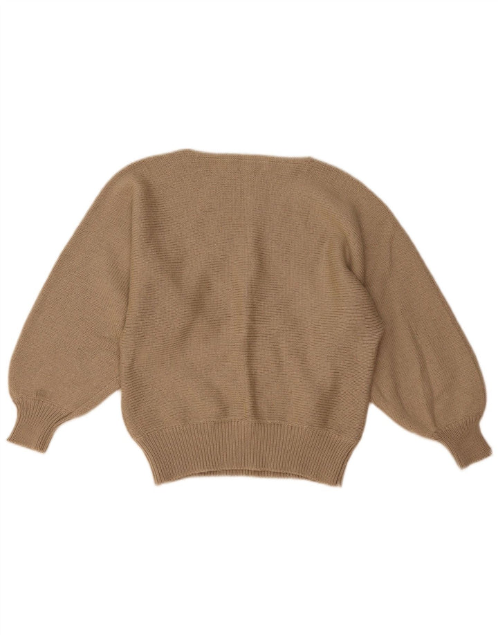 Maglione vintage da donna con scollo a barca con grafica IT 42 Marrone medio