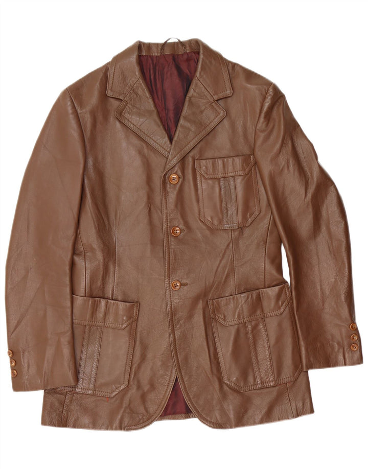 Giacca blazer in pelle vintage da uomo a 3 bottoni EU 50 grande pelle scamosciata marrone