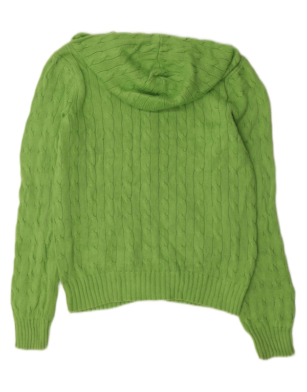 RALPH LAUREN Maglione cardigan con cappuccio da donna UK 16 grande cotone verde