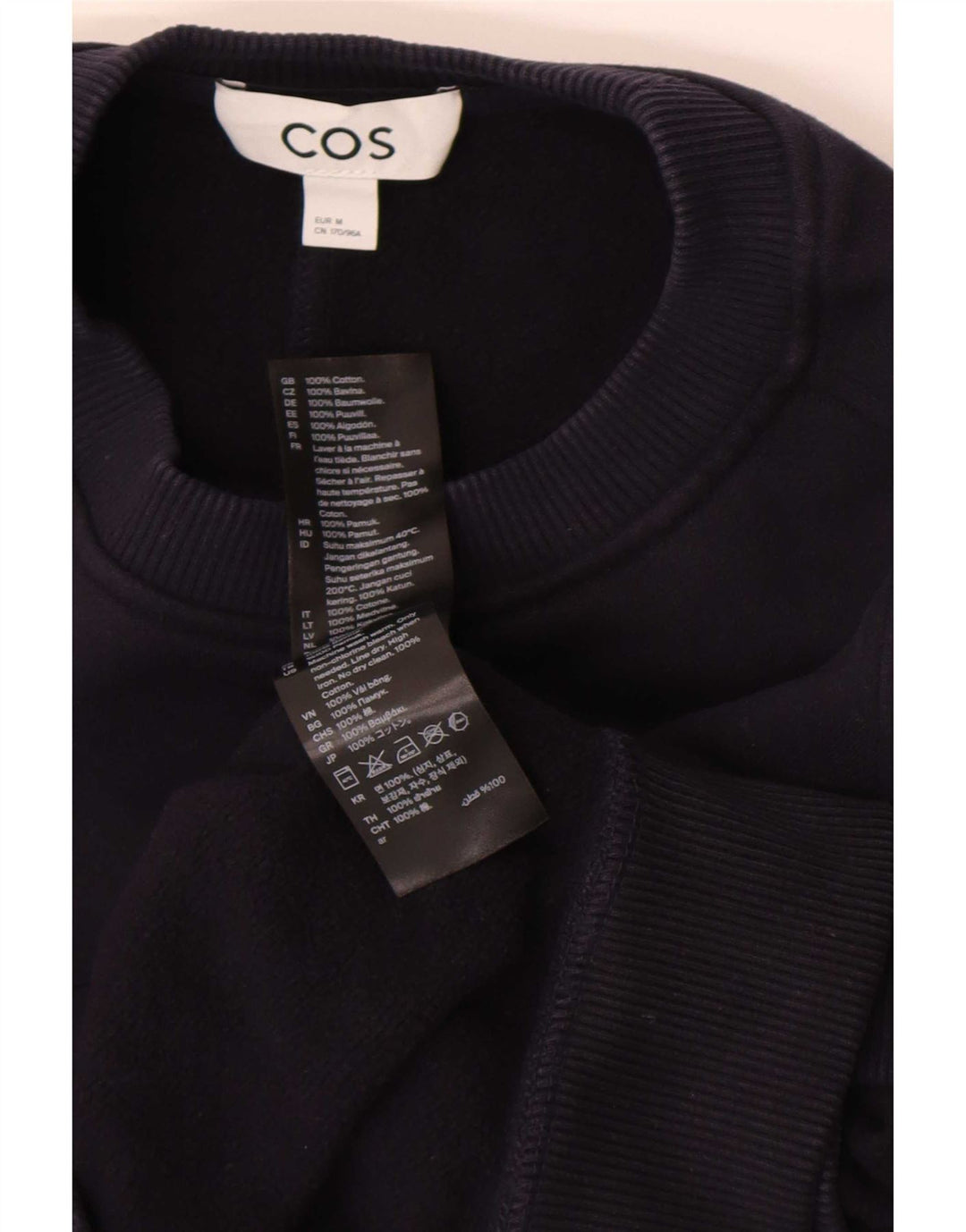 Felpa oversize da donna Cos, maglione UK 14, cotone blu navy medio