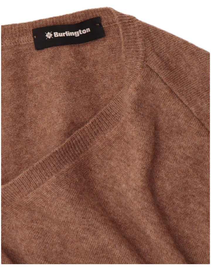 Maglione da uomo Burlington con scollo a V, grande, in lana vergine marrone