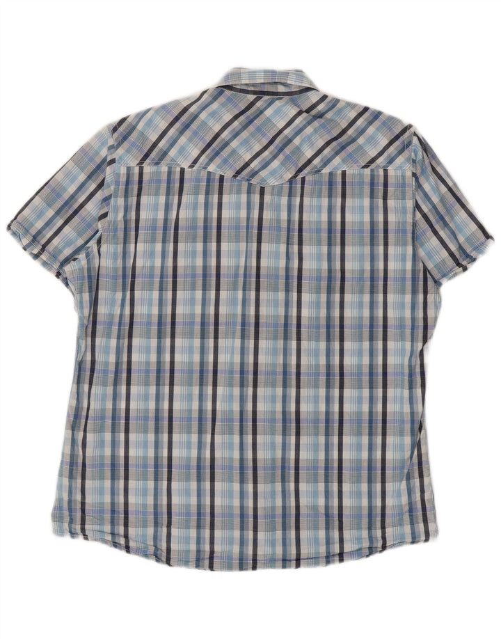 Camicia da uomo a maniche corte Americanino XL in cotone a quadri blu