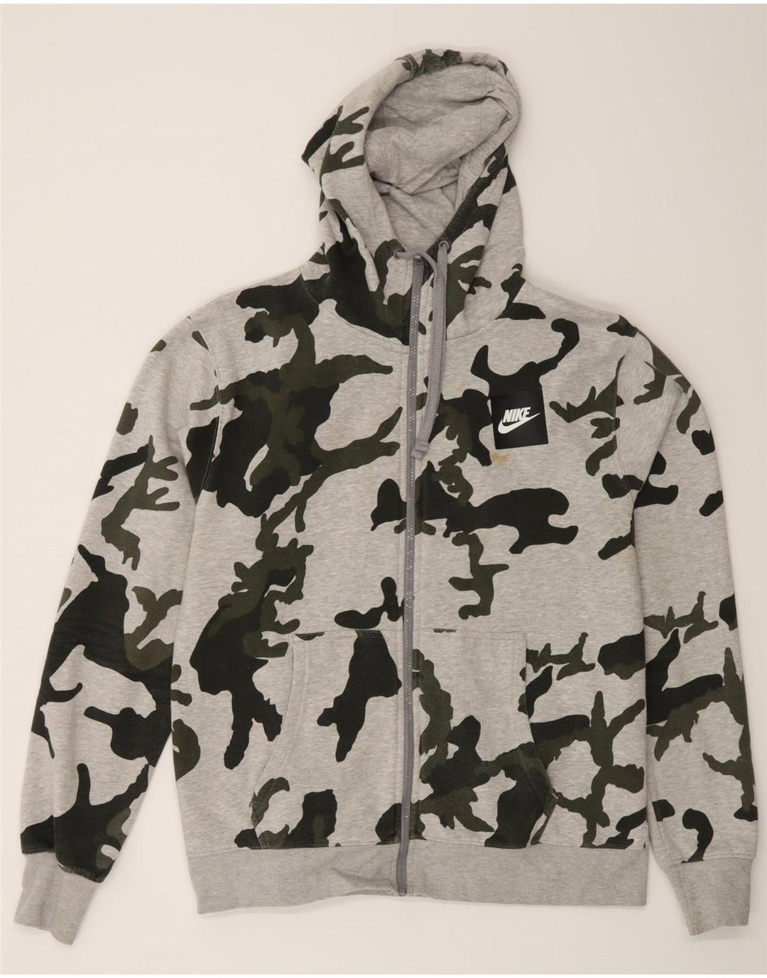 Felpa con cappuccio e zip Nike da uomo, grande, in cotone mimetico grigio