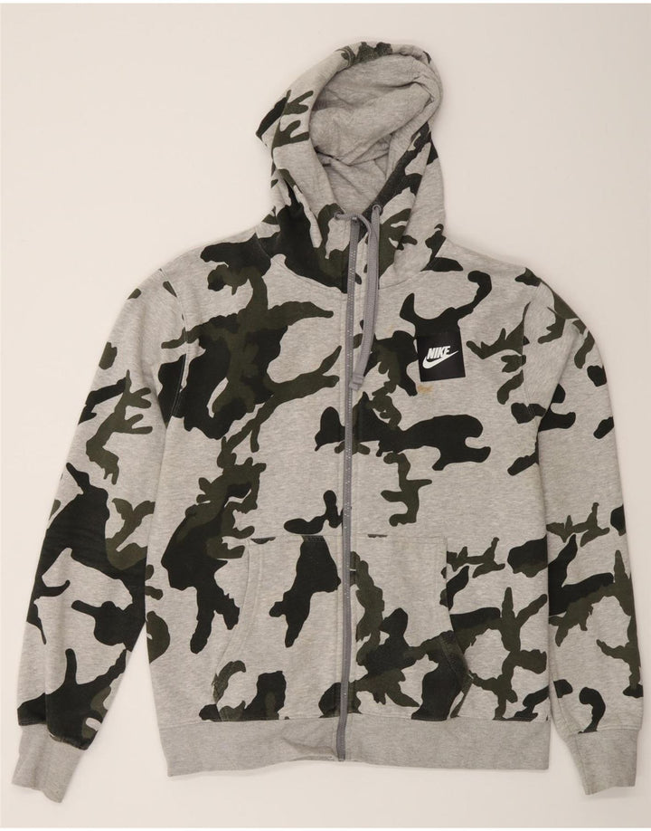Felpa con cappuccio e zip Nike da uomo, grande, in cotone mimetico grigio