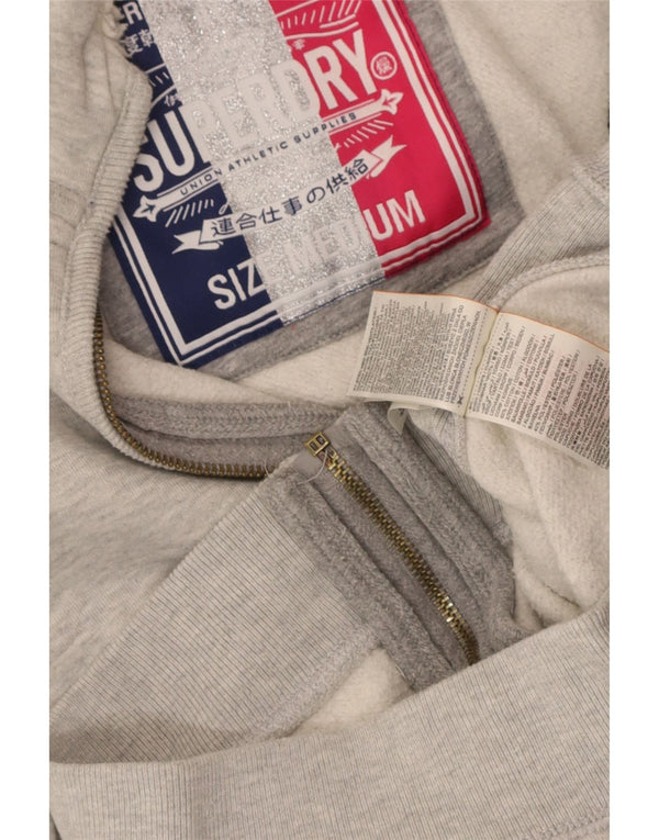 Felpa con cappuccio e zip grafica da donna Superdry UK 12 Cotone grigio medio