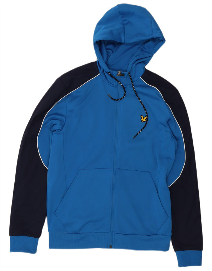 Felpa con cappuccio e zip da uomo Lyle & Scott in poliestere color block blu medio