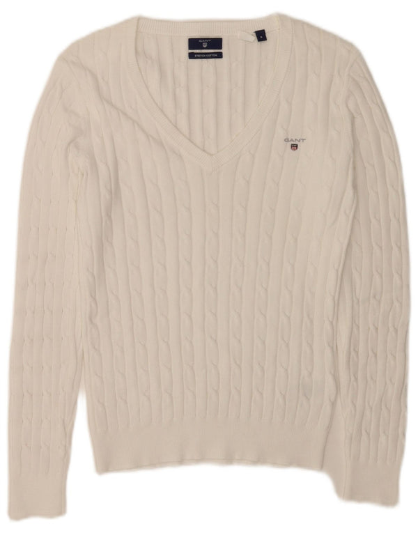 Maglione maglione con scollo a V da donna Gant UK 10 piccolo cotone bianco