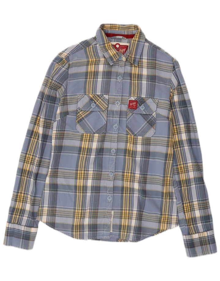 Camicia da donna in flanella classica da boscaiolo Superdry UK 12 a quadri blu medio