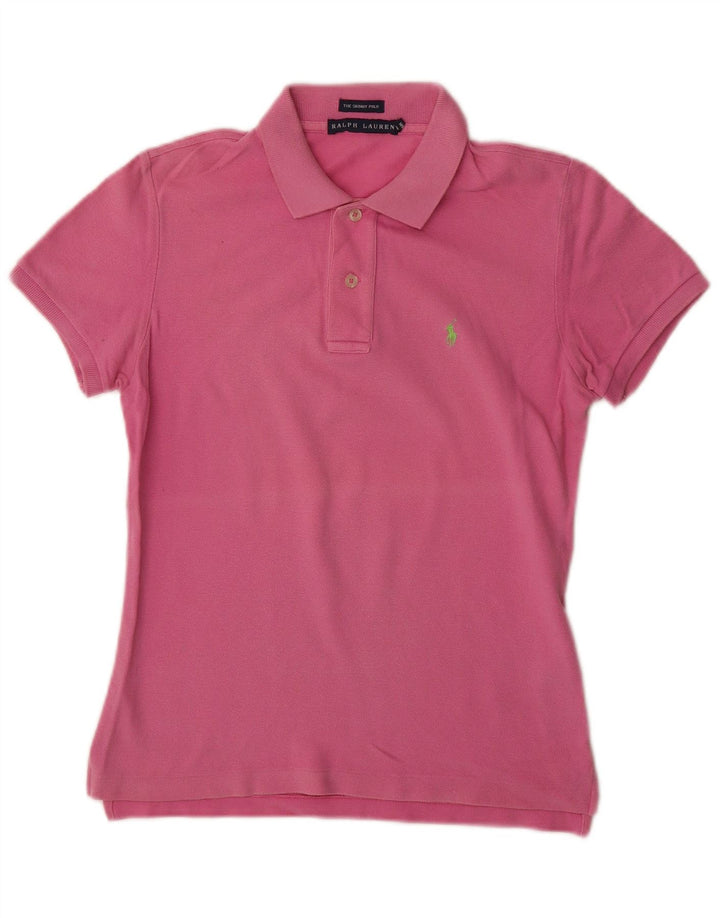 Polo skinny da donna RALPH LAUREN UK 12 cotone rosa medio