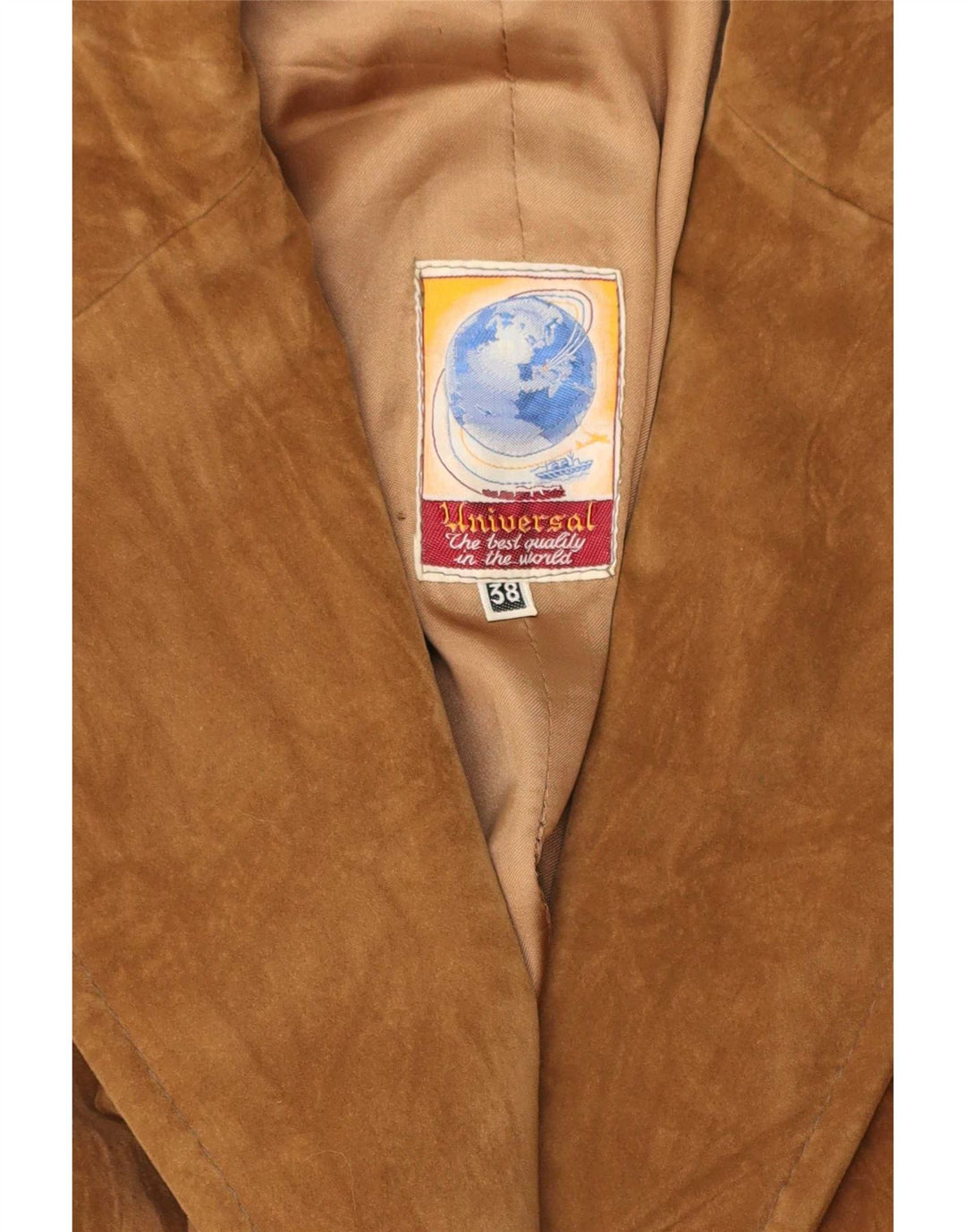 Giacca blazer vintage in pelle scamosciata a 2 bottoni da donna EU 38 Marrone medio