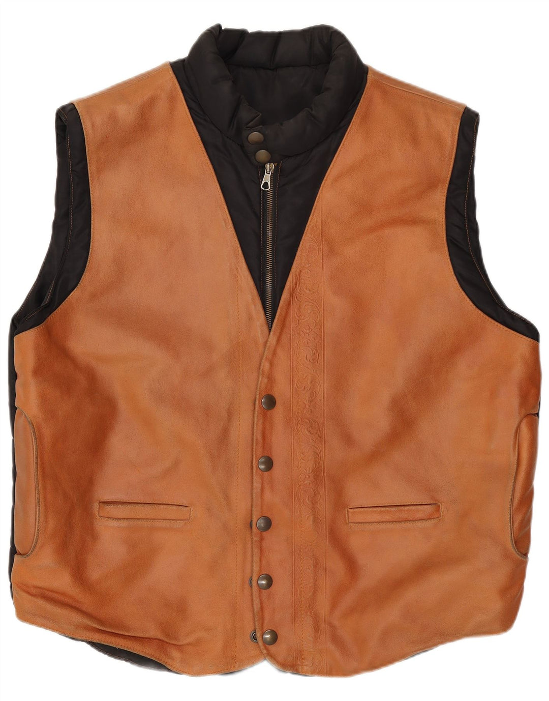 Gilet in pelle da uomo vintage UK 40 grande in pelle marrone Paisley