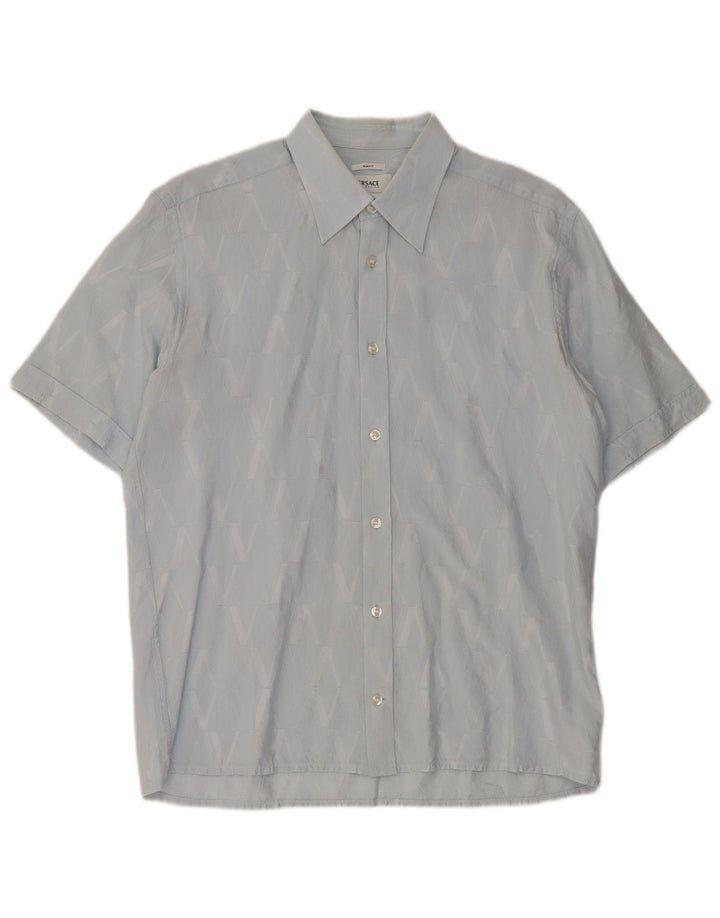 Versace Camicia da uomo a maniche corte Taglia 40 15 3/4 Blu medio geometrico