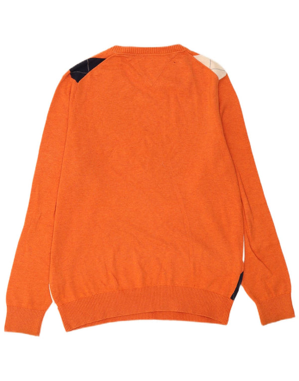 Maglione maglione con scollo a V da uomo Tommy Hilfiger arancione medio a rombi/diamante