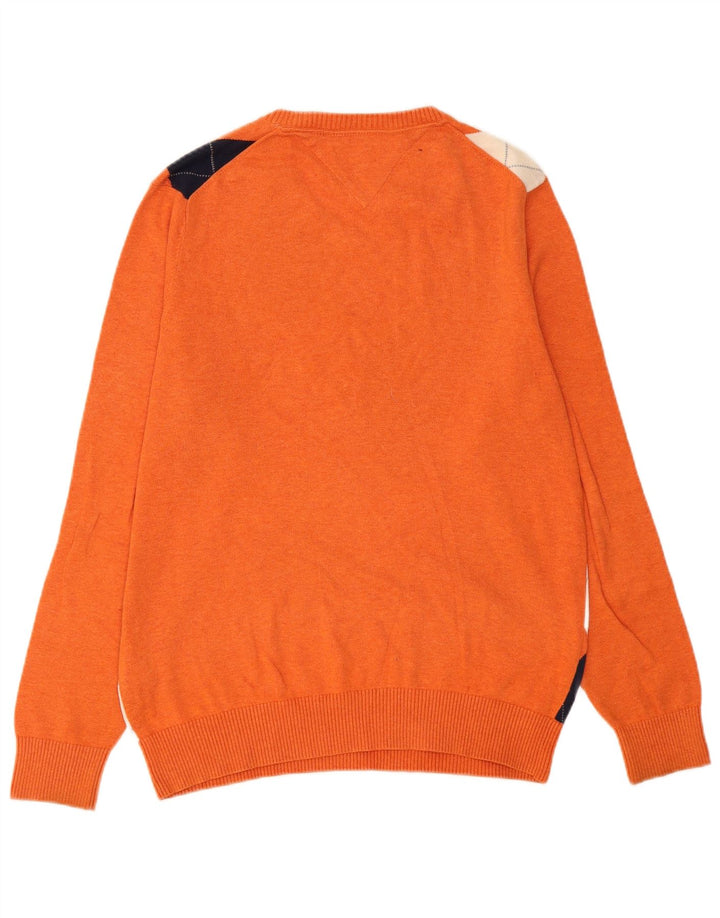 Maglione maglione con scollo a V da uomo Tommy Hilfiger arancione medio a rombi/diamante