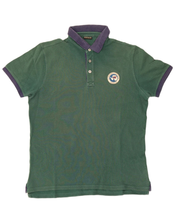 Polo da rugby geografica da uomo Napapijri XL in cotone color block verde