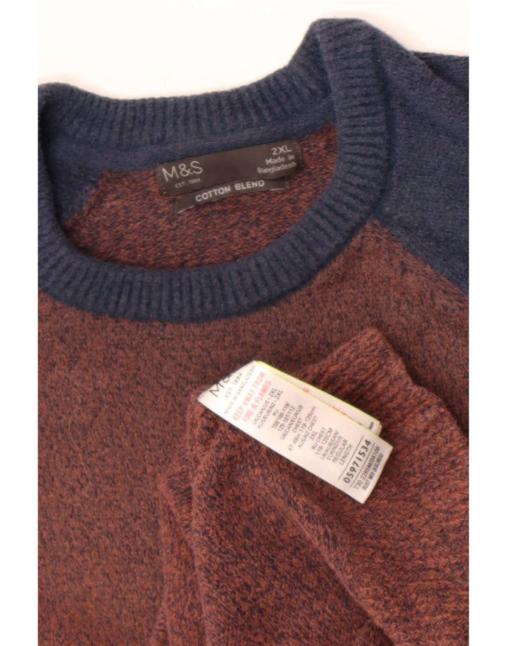 Maglione maglione girocollo da uomo Marks & Spencer 2XL blocco colore marrone