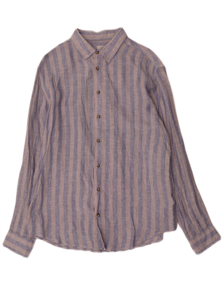 Camicia da uomo di Dack in lino a righe grandi blu
