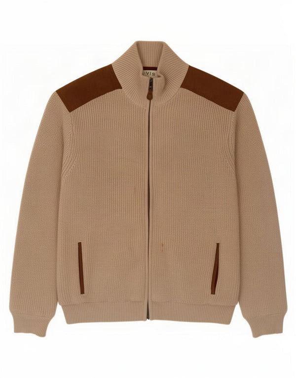 Orvis Mens Cardigan Sweater XL Beige Colourblock Cotton