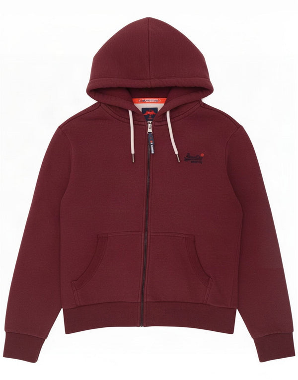 Maglione da donna con cappuccio e zip Superdry UK 18 XL Borgogna cotone