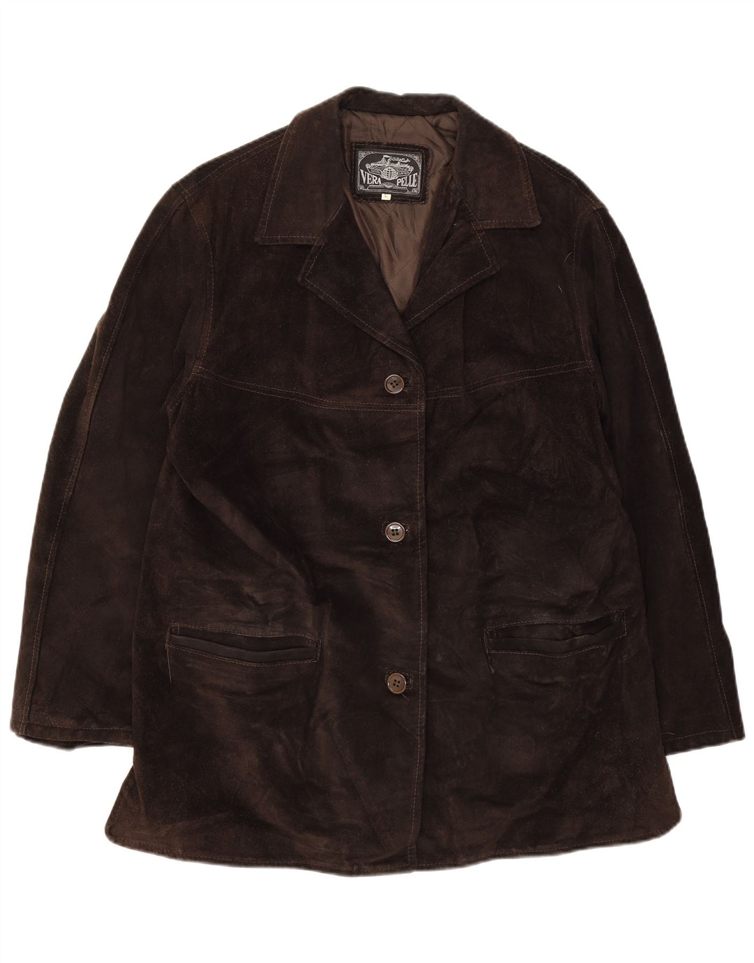 Giacca vintage in pelle scamosciata da donna UK 16 grande in pelle marrone