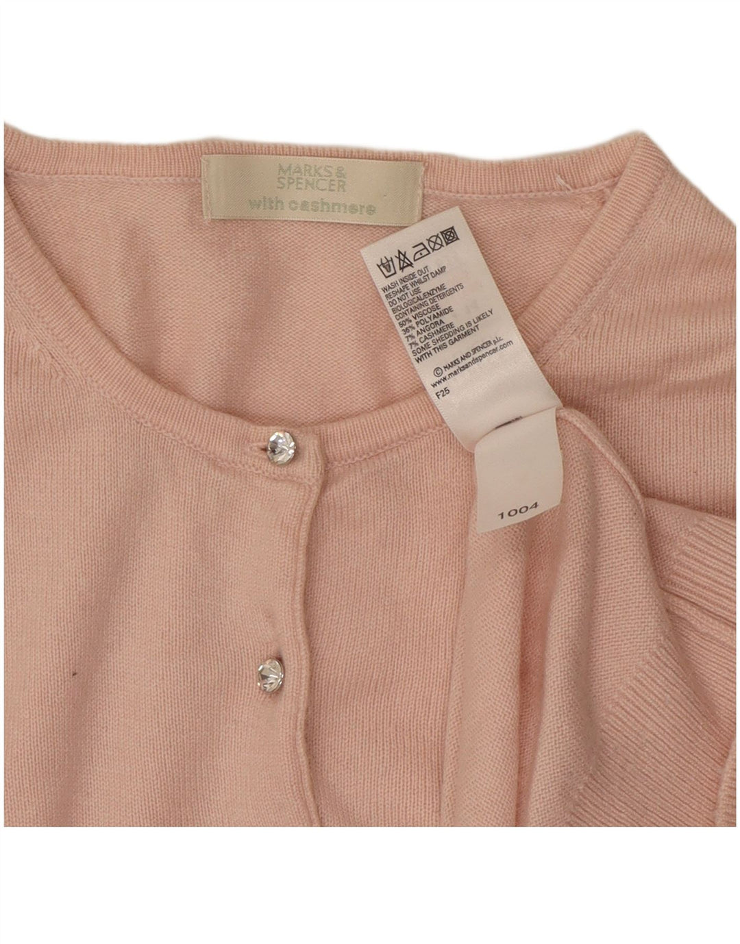 Maglione cardigan corto da donna Marks & Spencer UK 14 Viscosa rosa medio