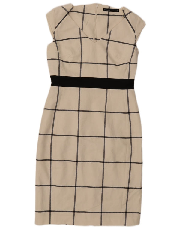 Abito tubino da donna Karen Millen UK 10 Piccolo poliestere a quadri bianco sporco