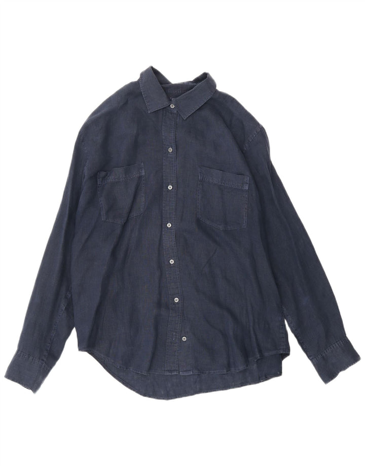 GAP Womens Shirt UK 16 Large Navy Blue Linen