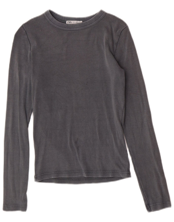Top Zara da donna a maniche lunghe UK 12 cotone grigio medio
