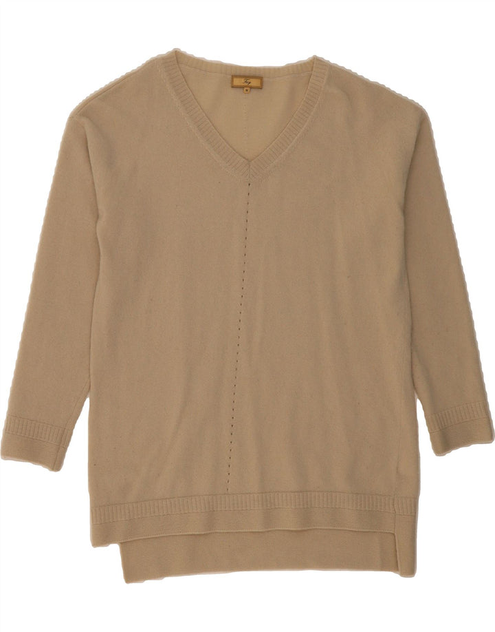 FAY Womens V-Neck Jumper Sweater UK 14 Medium Beige Wool Vintage Fay and Second-Hand Fay from Messina Hembry 