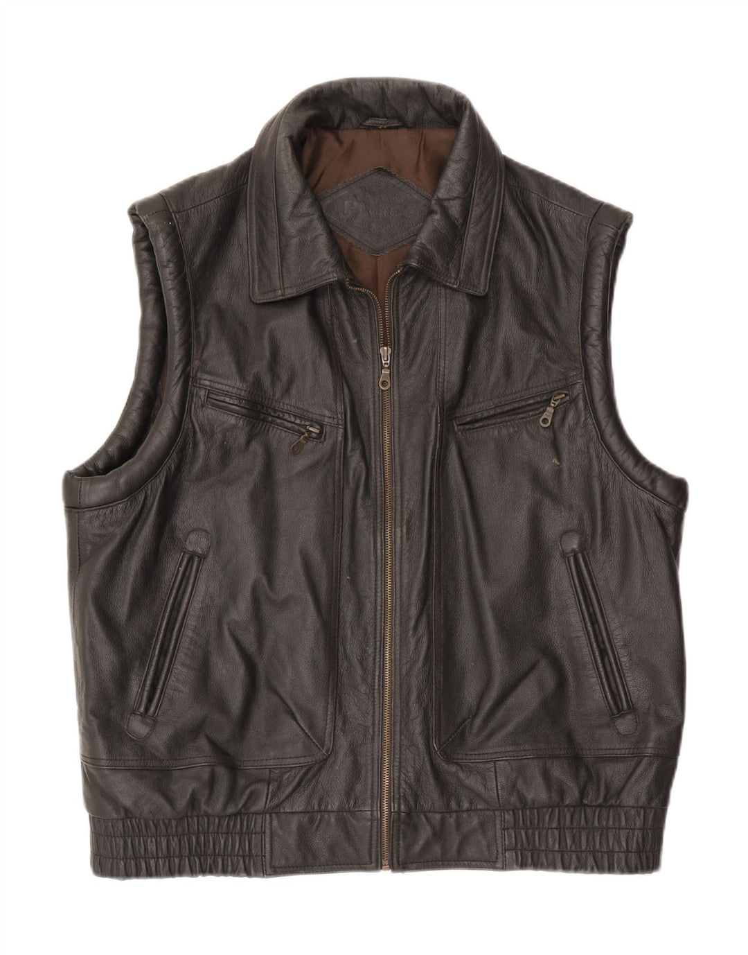 Gilet in pelle da uomo vintage IT 54 2XL Pelle marrone