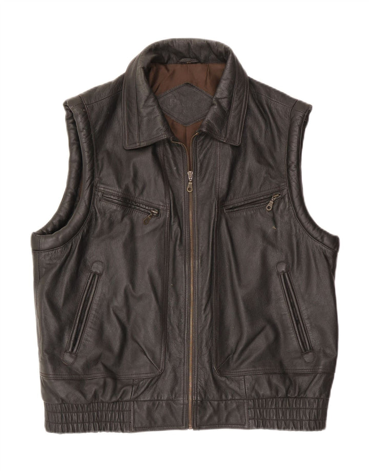 Gilet in pelle da uomo vintage IT 54 2XL Pelle marrone
