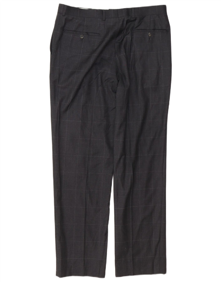 MARKS & SPENCER Pantaloni da abito vestibilità regolare da uomo W34 L31 Lana a quadri grigi