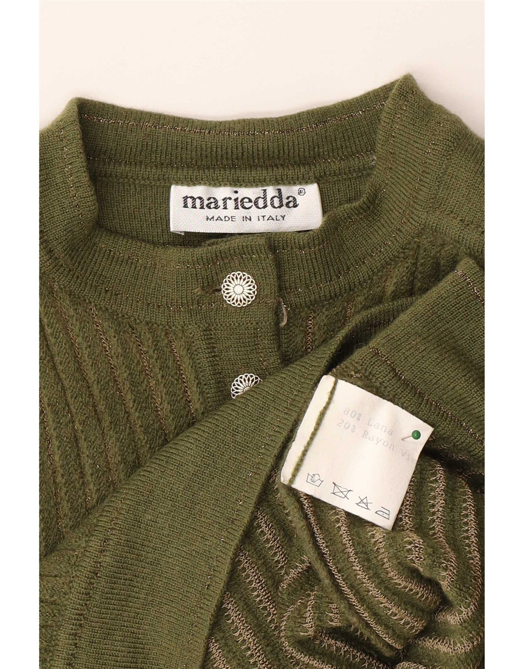 Maglione da donna Mariedda con collo a bottoni, UK 16, lana verde grande