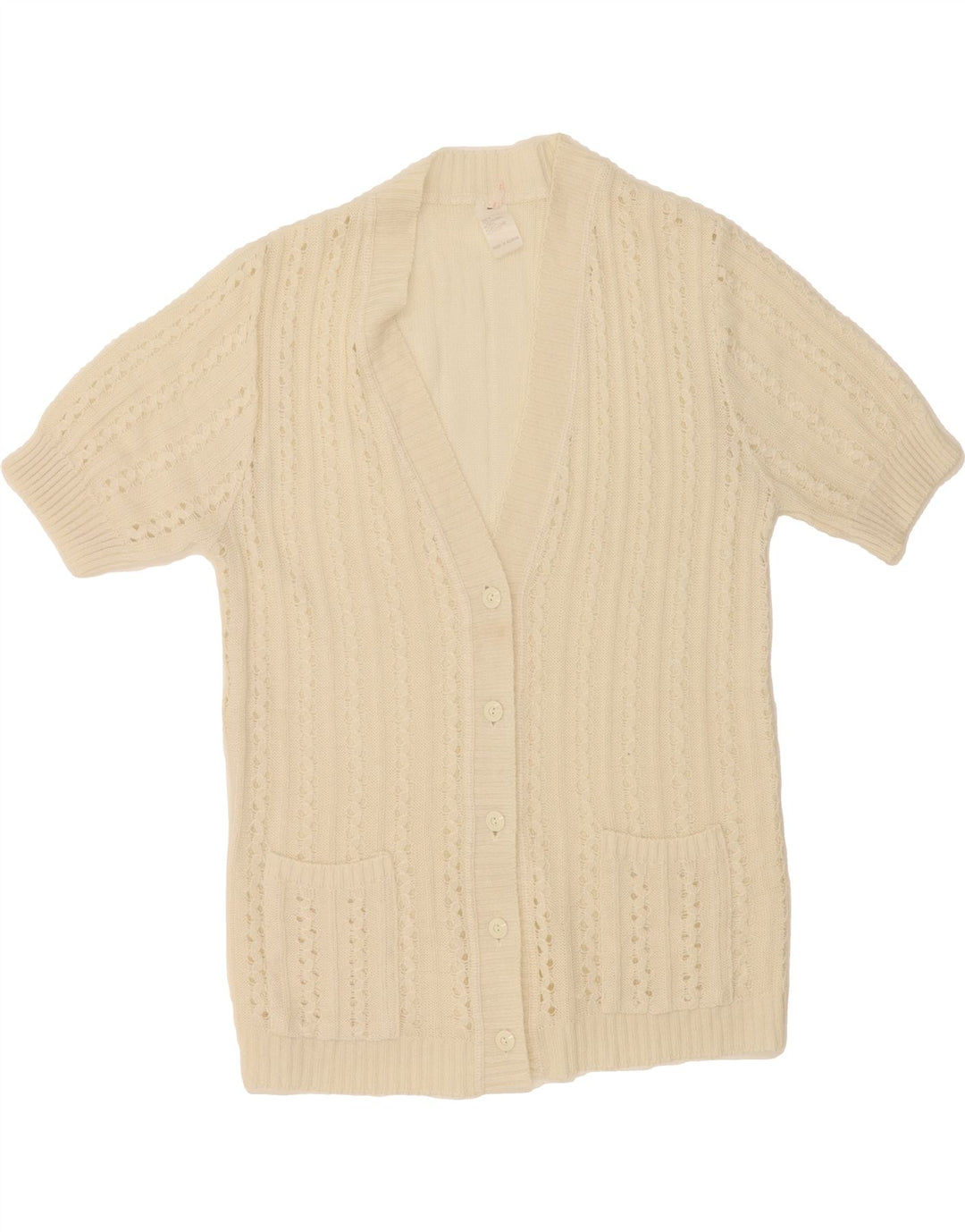 VINTAGE Womens Short Sleeve Cardigan Sweater IT 42 Medium White Vintage Vintage and Second-Hand Vintage from Messina Hembry 
