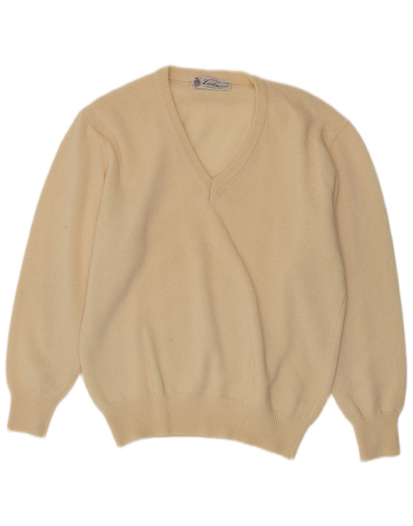 Maglione vintage da uomo con scollo a V in lana d'agnello beige medio