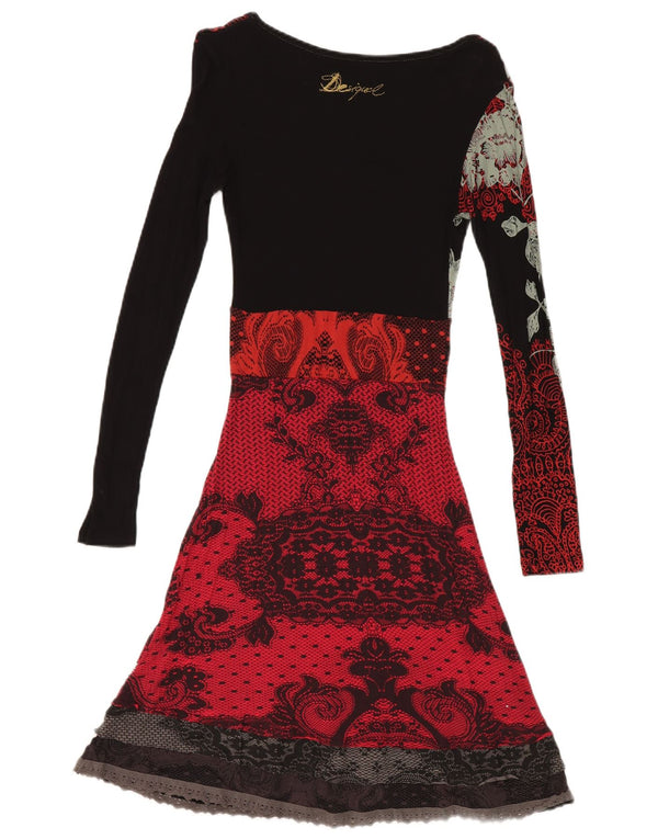 Desigual Abito da donna a maniche lunghe con grafica grafica UK 6 XS Rosso Paisley