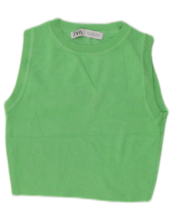 Top corto da donna Zara UK 10 piccolo in viscosa verde