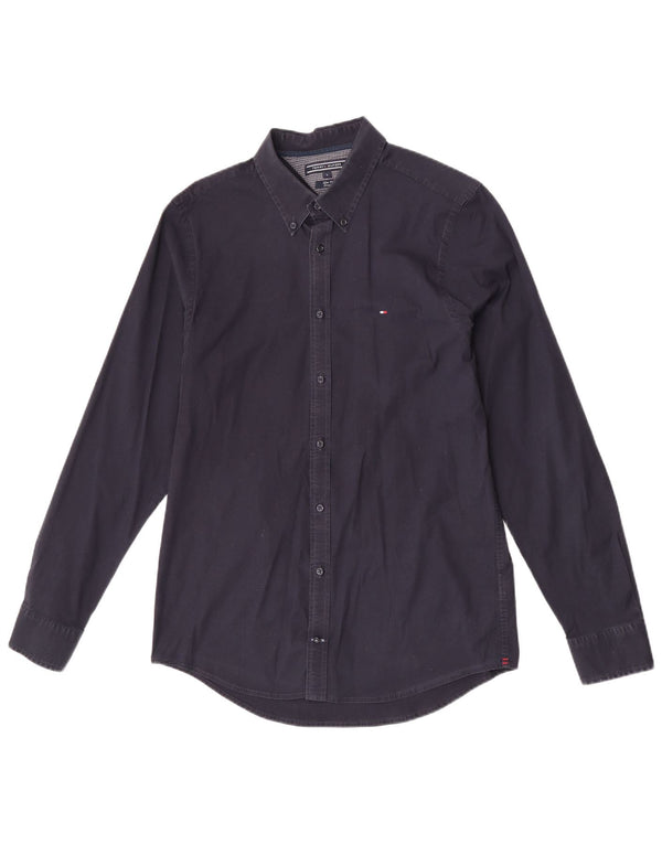 Camicia da uomo slim fit elasticizzata Tommy Hilfiger Large in cotone blu navy