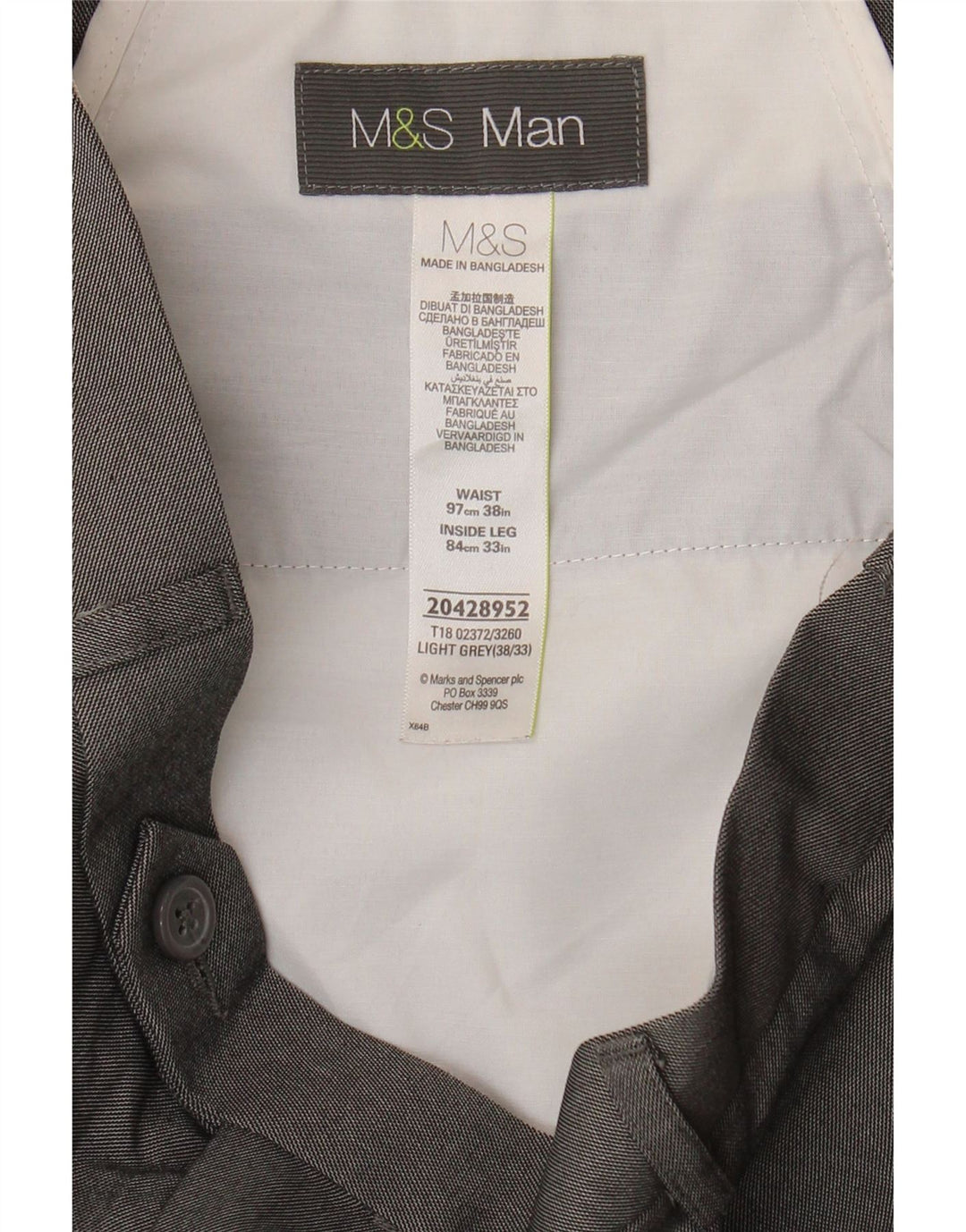 Pantaloni da abito dritti da uomo Marks & Spencer W38 L29 poliestere grigio